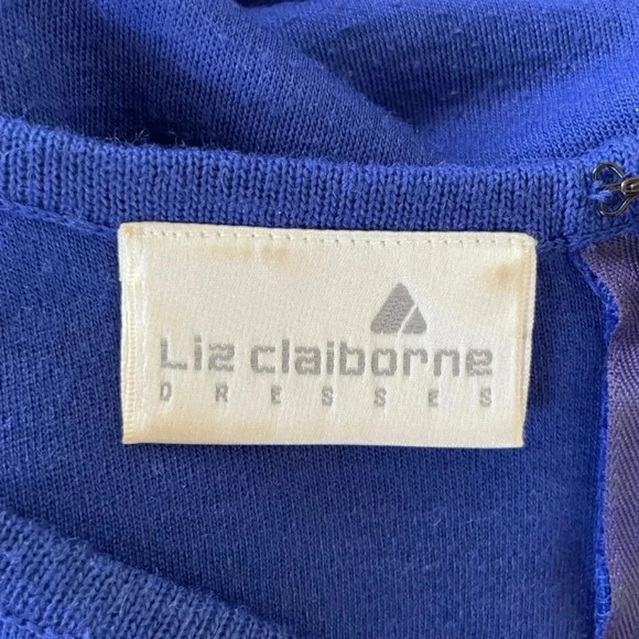 Liz Claiborne Blue Knit Dress Size Medium Vintage Long Sleeves Office Classic - Picture 10 of 10